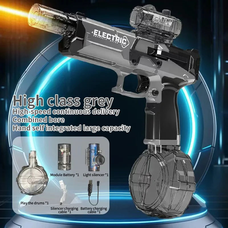 Battle Electric Water Guns，with Gun Muzzle Flame High Capacity Squirt Guns Summer Outdoor Beach Toy for Adult（blue、gray and Red）
