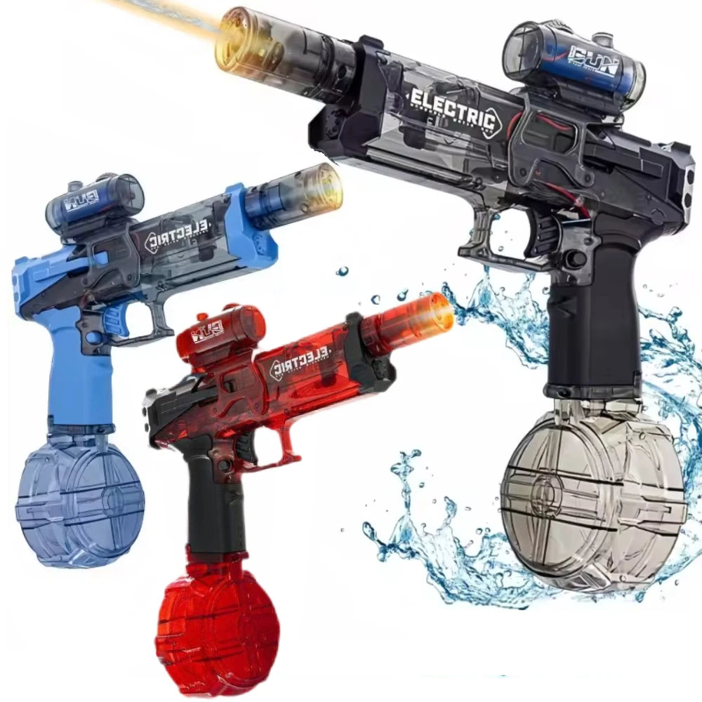 Battle Electric Water Guns，with Gun Muzzle Flame High Capacity Squirt Guns Summer Outdoor Beach Toy for Adult（blue、gray and Red）