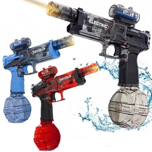 Battle Electric Water Guns，with Gun Muzzle Flame High Capacity Squirt Guns Summer Outdoor Beach Toy for Adult（blue、gray and Red）