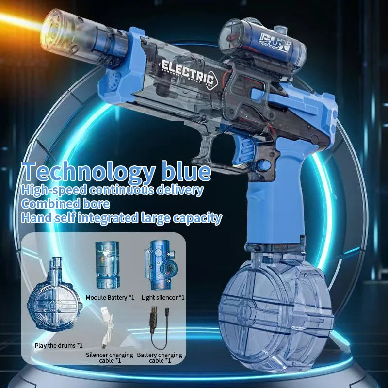 Battle Electric Water Guns，with Gun Muzzle Flame High Capacity Squirt Guns Summer Outdoor Beach Toy for Adult（blue、gray and Red）