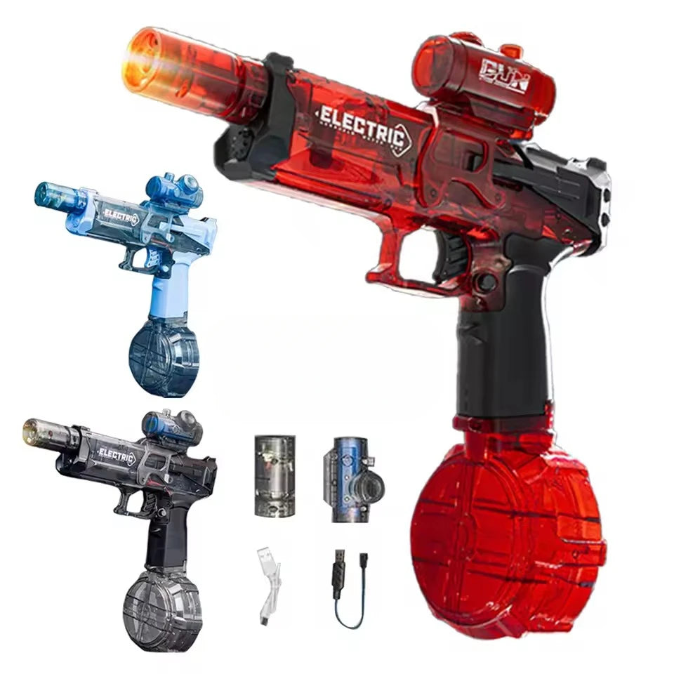 Battle Electric Water Guns，with Gun Muzzle Flame High Capacity Squirt Guns Summer Outdoor Beach Toy for Adult（blue、gray and Red）